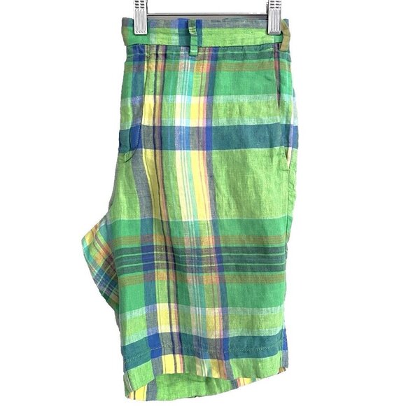 Vintage Polo Ralph Lauren Green Plaid India Madras Linen Shorts - 32-34" Waist/M - Picture 5 of 12